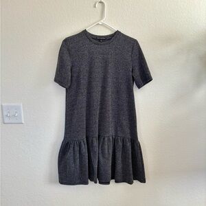 Banana Republic Gray Tweedy Short Sleeve Ruffle Hem Dress